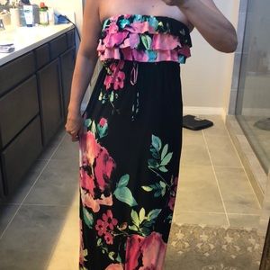 Strapless floral maxi dress/Umpire waist